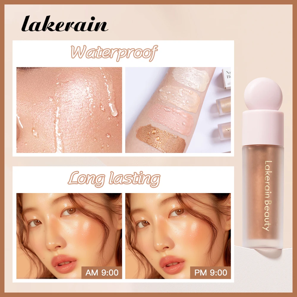 Lakerain Face Liquid Highlighter Waterproof Sweat-proof Long-lasting Golden Bronze Body Highlighter Fit&Smooth Brightening Fluid