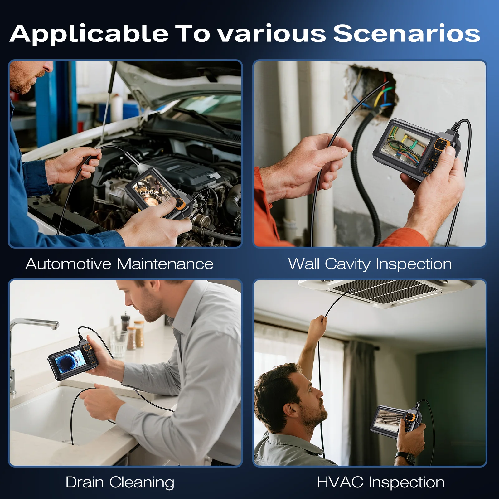 4.3 인치 산업용 내시경 카메라 HD1920P 16.5TF 자동차 하수구 검사 카메라 도구 용 단일 렌즈 파이프 검사 내시경