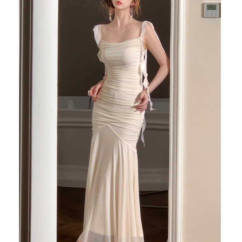 المرأة عالية الخصر مطوي سليم صالح الدانتيل السباغيتي فستان بحزام مثير Bodycon أكمام حورية البحر فساتين شبكية مساء ملابس للحفلات #1