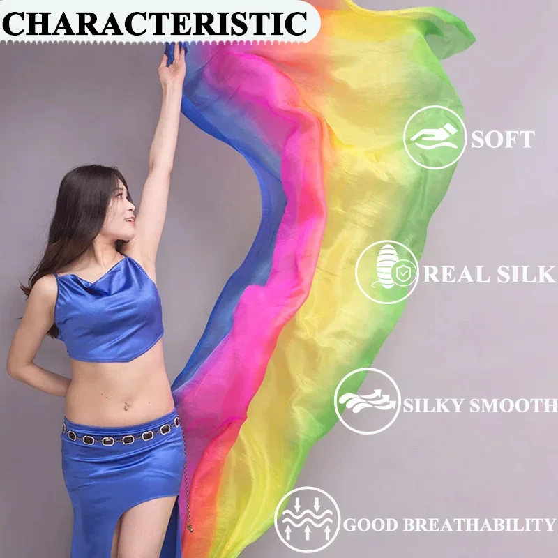 جديد الرقص الشرقي المرأة الحجاب الحرير الحقيقي خفيفة الوزن الرقص الشرقي اليد رمي وشاح شال الحجاب فتاة