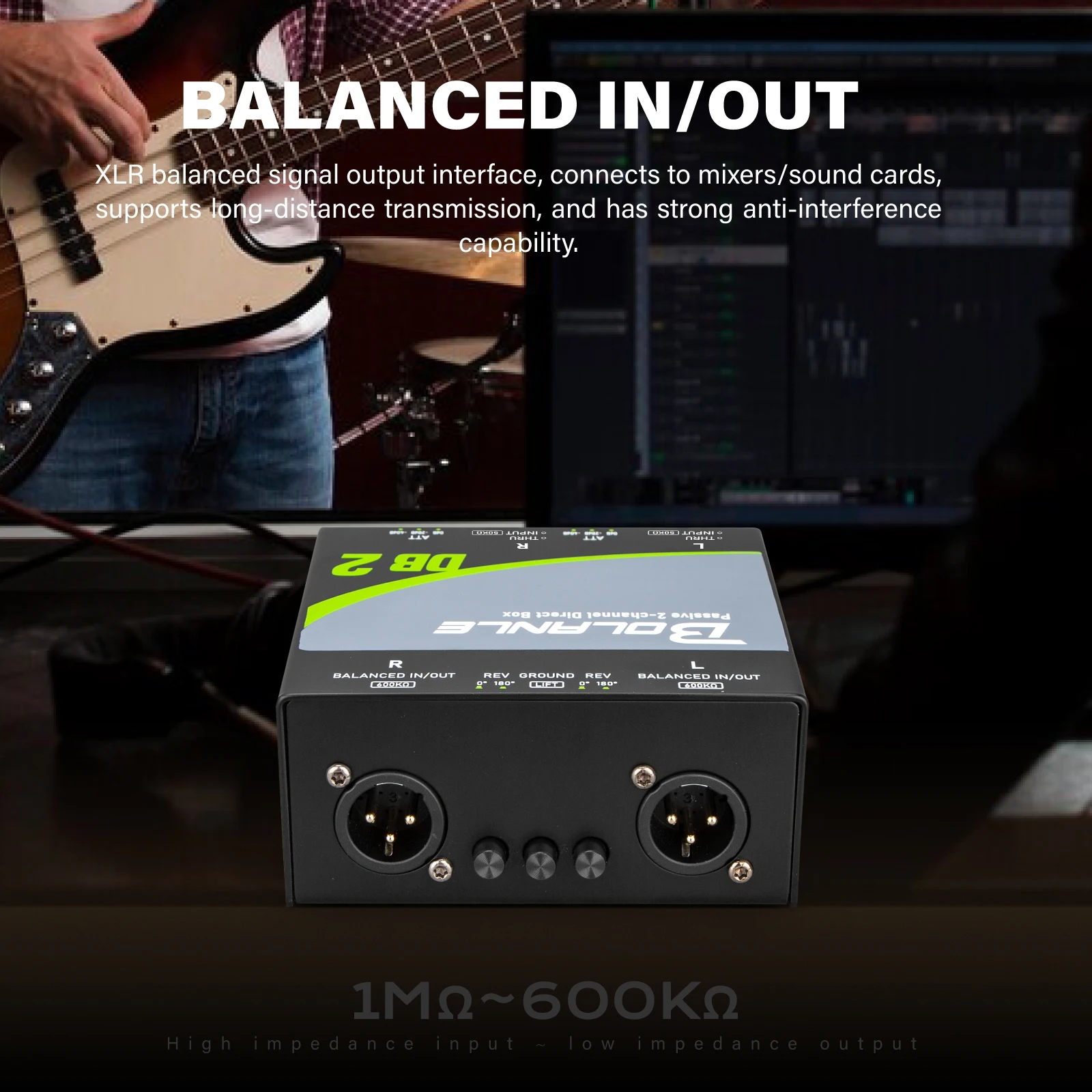 Bolanle Passive DI Box – Najlepszy, tani transformator audio do gitary i basu, eliminator szumów, 1/4 cala na XLR — zdjęcie produktu 5