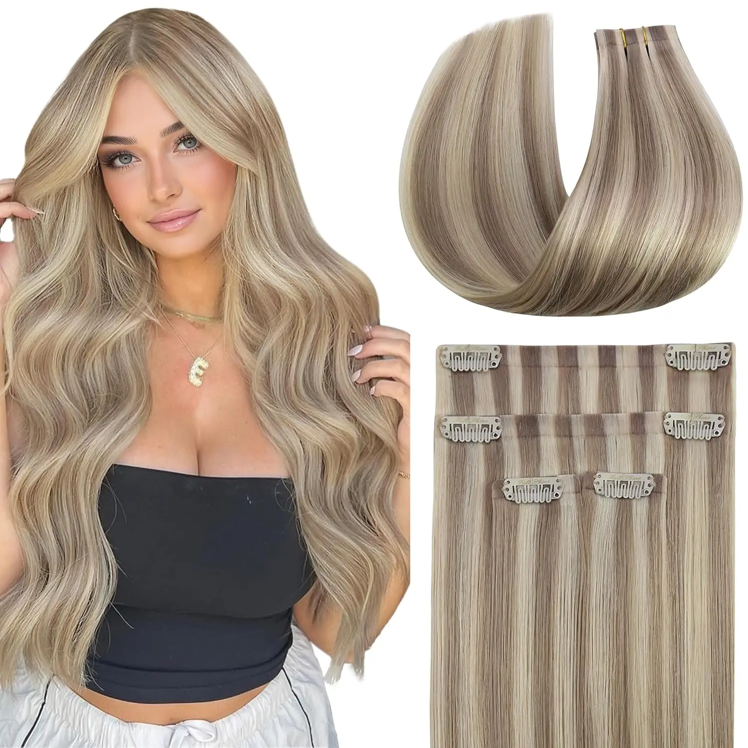 

Ve Sunny Hair Seamless Clip in Hair Extensions Human Hair Thinning Hair Extensions Fill Ins,Remy Hair Add Thickness 4PCS 85g