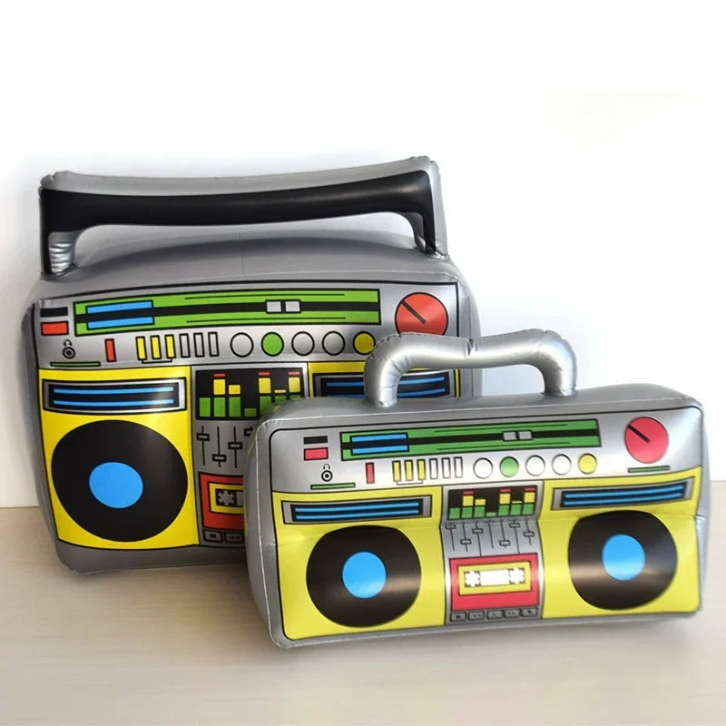 Radio inflable Boombox, micrófonos inflables, decoraciones para fiestas temáticas de los años 80 y 90, accesorios, tema de Hip Hop, globo para fiesta de cumpleaños y discoteca