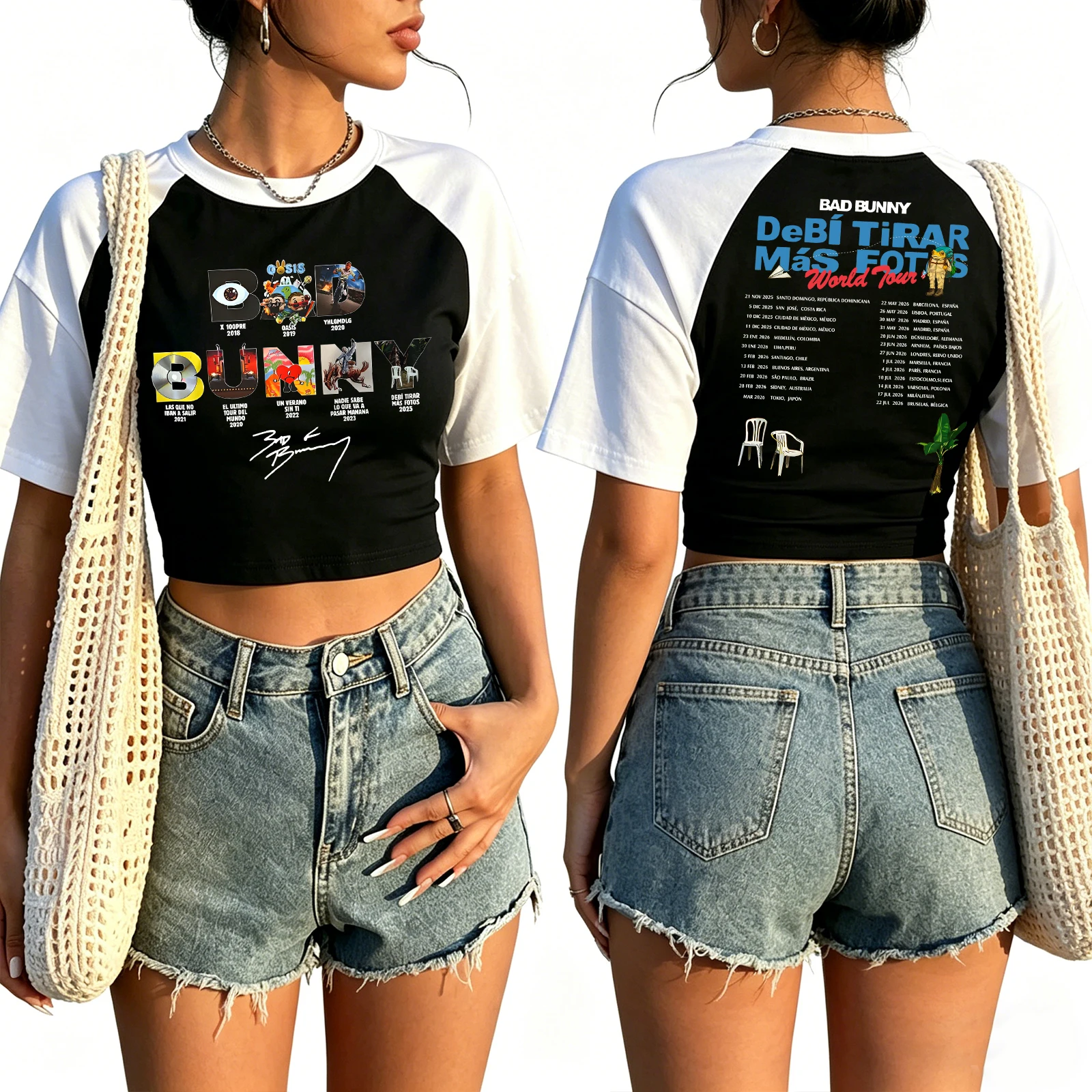 Bad Bunny Tour 2026 Crop Tops T-Shirt Girls Fashion Women O-Neck Short Sleeve T Shirt Tops
