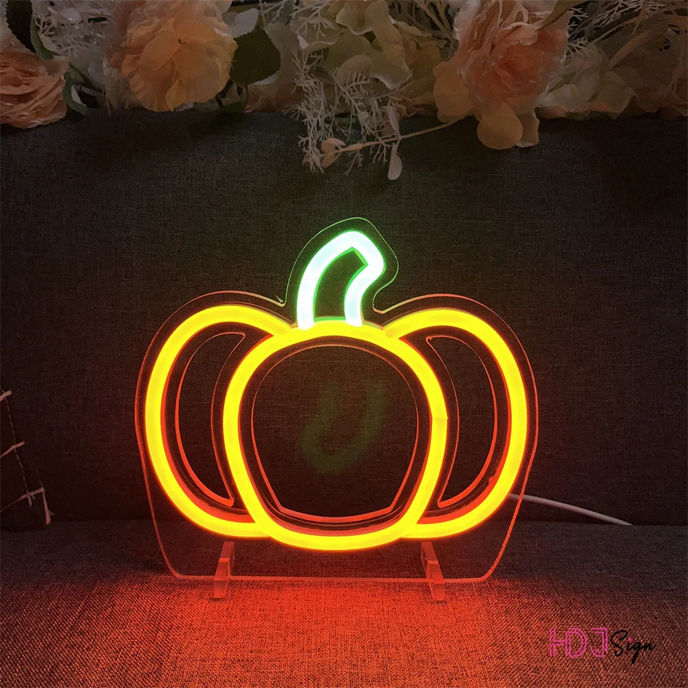 Pumpkin Design LED Neon Night Light Sign Home Girl Boy Bedroom Party Table Decor Desk Lamps Lights Kitchen Halloween Decoration