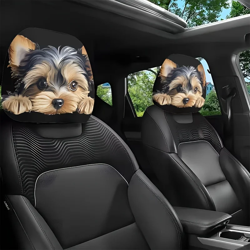 2Pcs Headrest Covers Horror 2Pcs Headrest Cover Halloween Two sets of cute Yorkshire Terrier head pillowcases for car