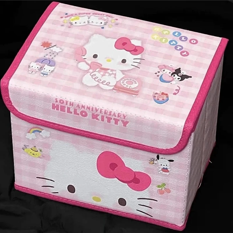 Harajuku Charms Angel Bow Hello Kitty cesta de almacenamiento adornos decorativos lindo Kawaii japonés Rosa Hello Kitty caja de almacenamiento regalo