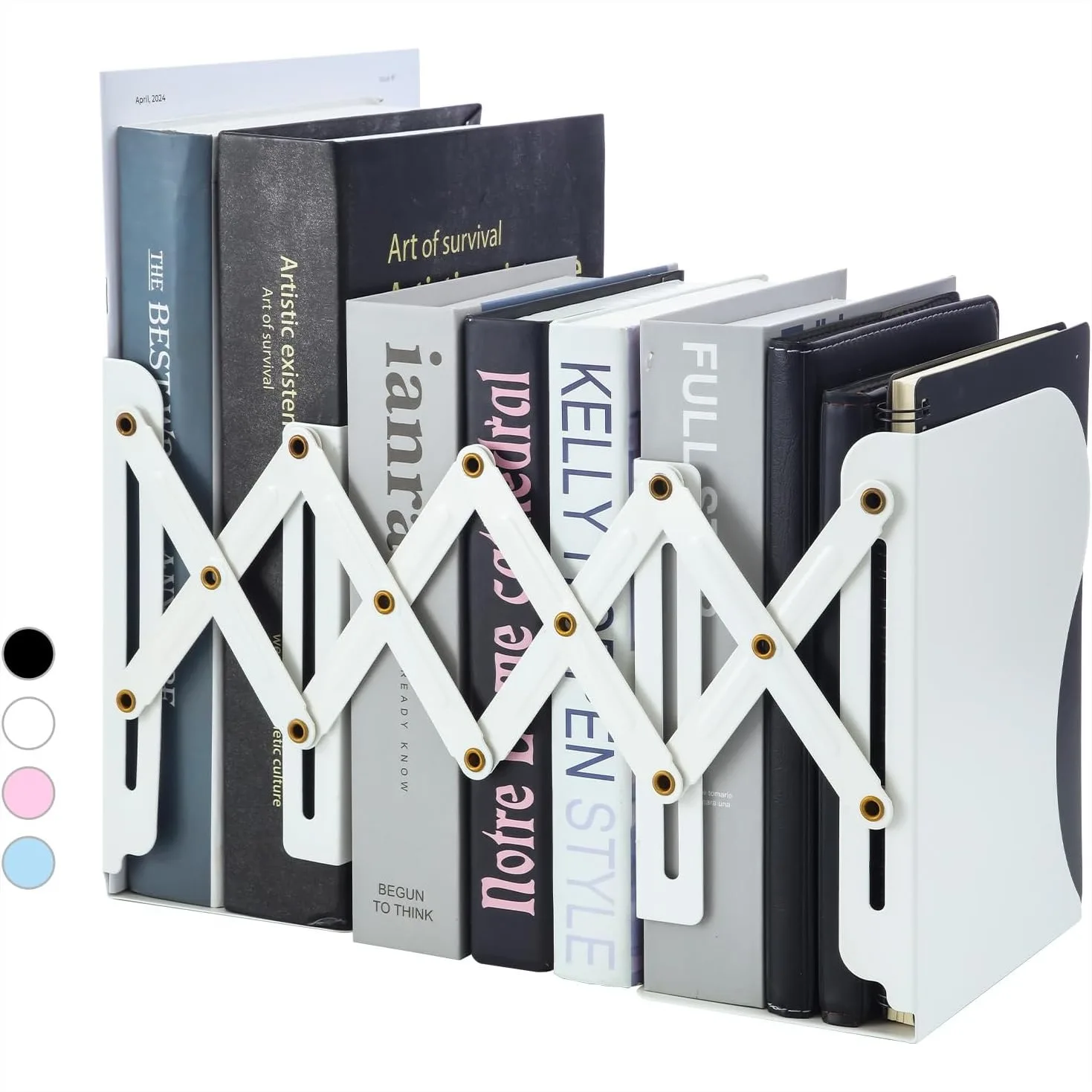 

Adjustable Bookends for Shelves, Metal Book Holder Extends up to 20in, Desk File Organizer for Home Office Classroom White