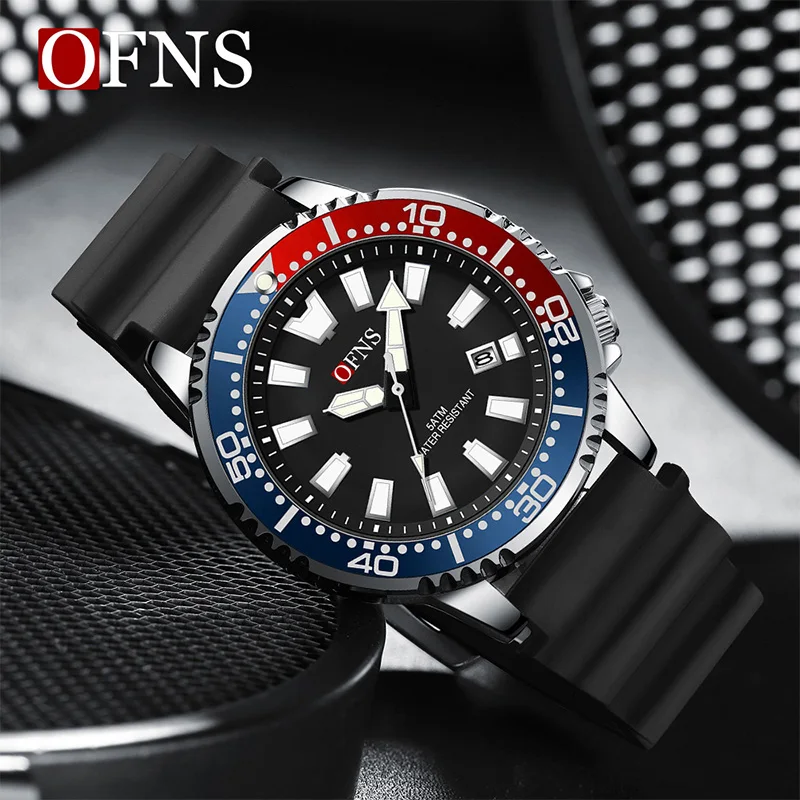 OFNS New Fashion Luxury Men's Quartz Watch For Men 50M Waterproof Calendar Luminous Watches Men's Quartz Wristwatch Gift Give