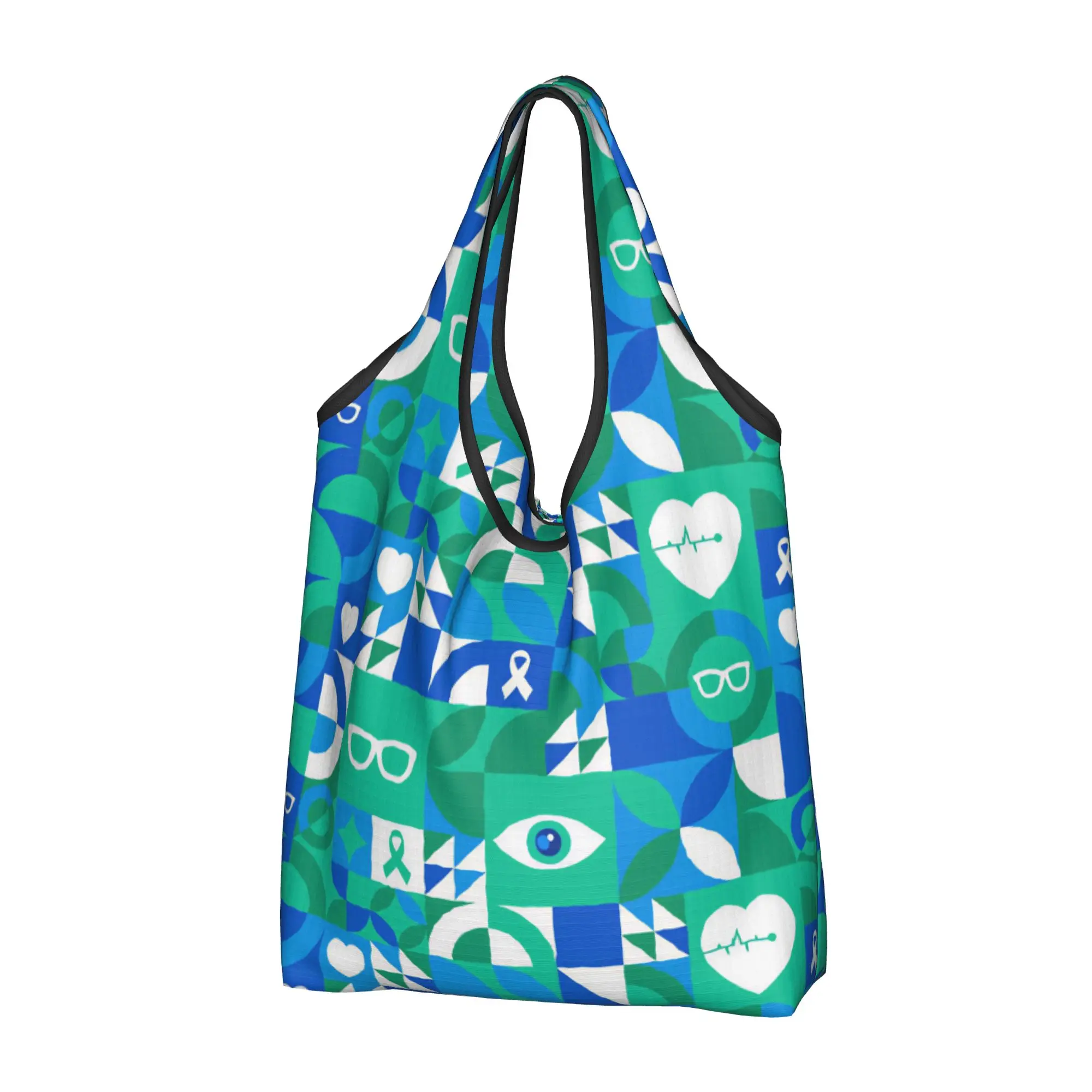 Cute AMD Low Vision Awareness Month Geometric Shopping Tote Bags Portable Optometrist Optician Grocery Shoulder Shopper Bag