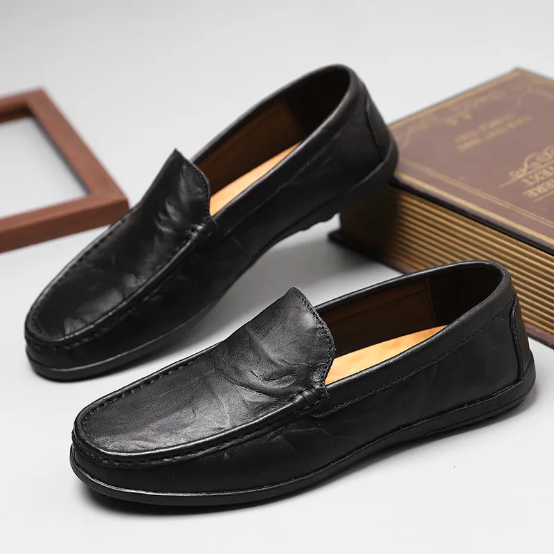 Cross-border popular men's casual Doudou shoes, one pedal, comfortable driving, leather shoes, large size loafers