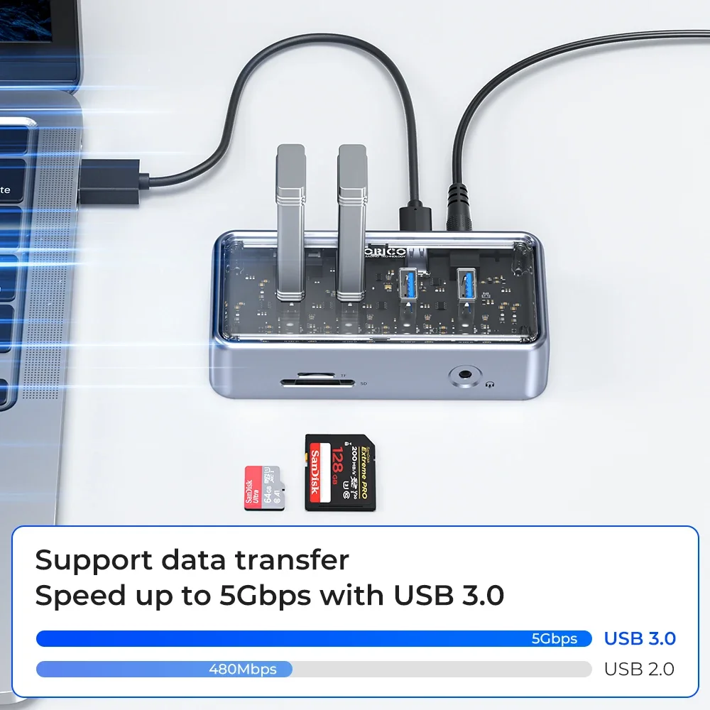 ORICO พอร์ต8-in-1 USB ฮับ USB 5Gbps พอร์ต USB C โลหะตัวแยกพอร์ต OTG แดปเตอร์สำหรับ MacBook MAC แล็ปท็อปพีซี