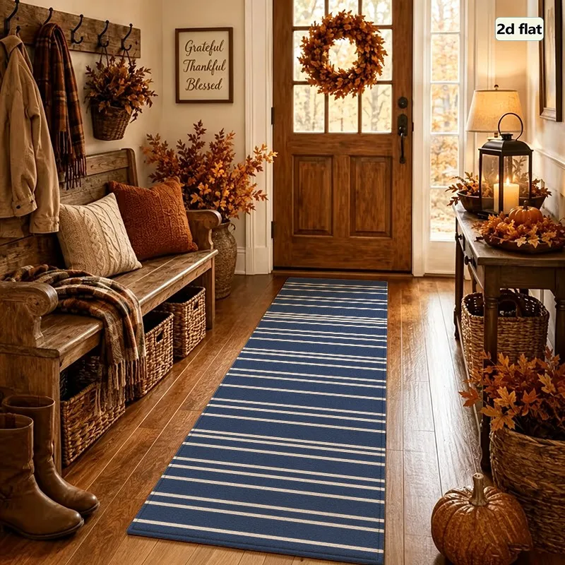 1 Piece Navy Blue with White Vertical Stripes Carpet, Soft and Comfortable, Suitable for All Seasons, lightweight and Easy to Care, Home Decor, Living Room, Bedroom, Entryway, Winter, Autumn