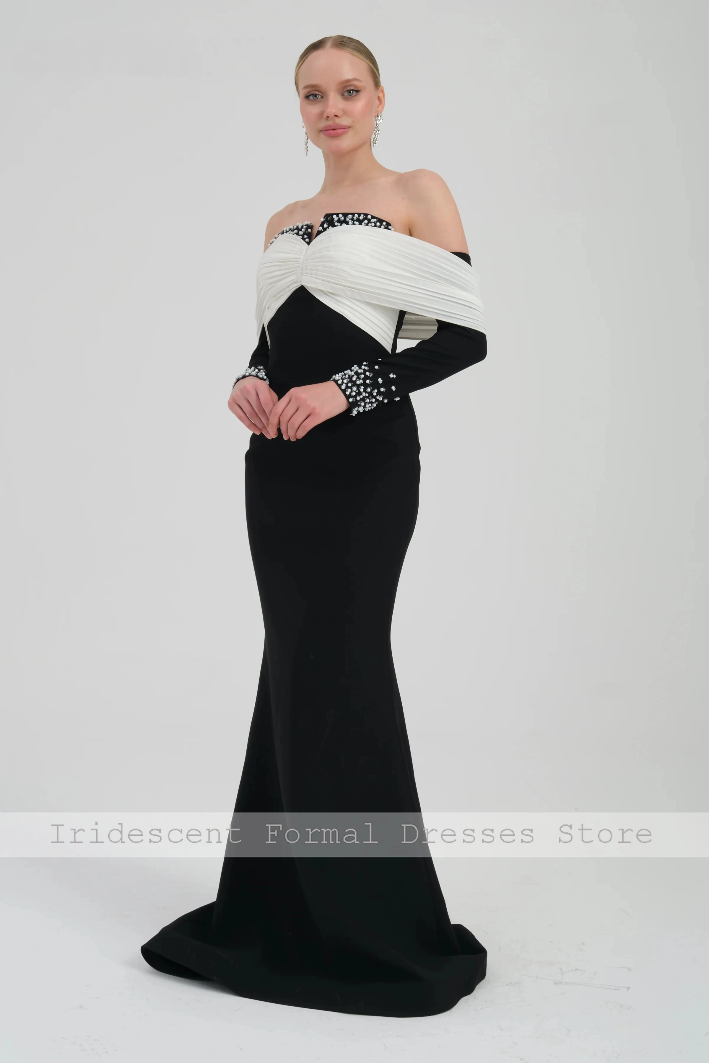 Vestidos de Noche sin tirantes personalizados con cuentas, vestido de fiesta de lujo con hombros descubiertos para mujer, vestidos de cóctel blancos y negros 2026