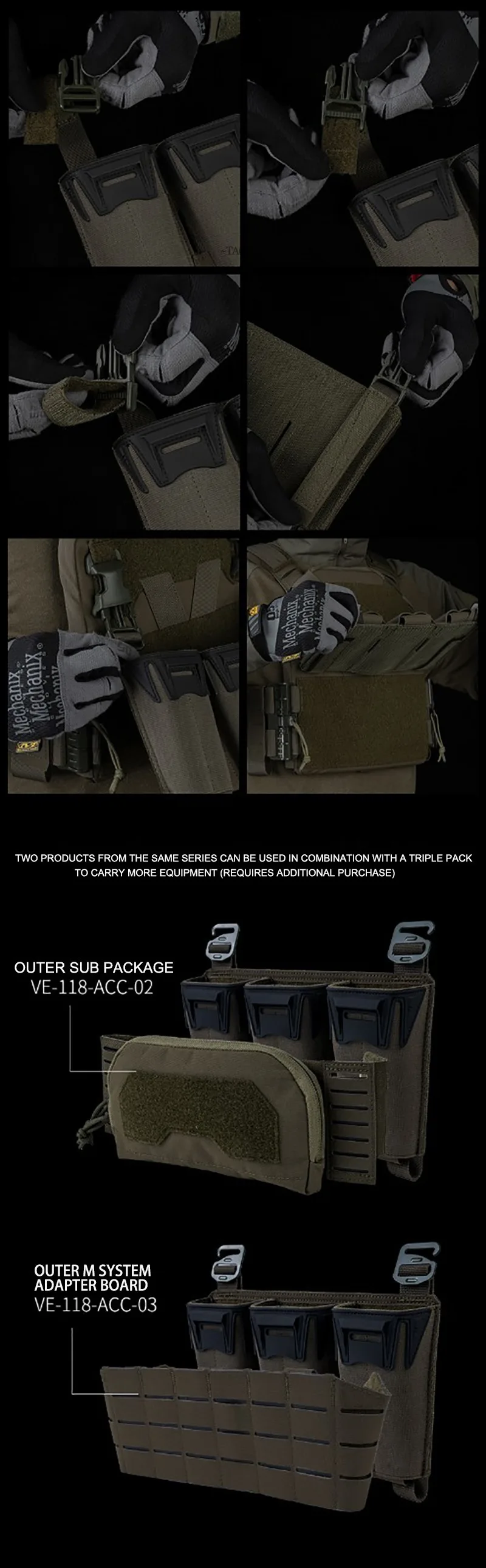 Taktische Plakat Multi-Kaliber Triple Mag Pouch Für 5,56/7,62x39/PCC 9 MM Erweiterte Glock Magazin KZ Jagd Weste Front Panel – Detail 6