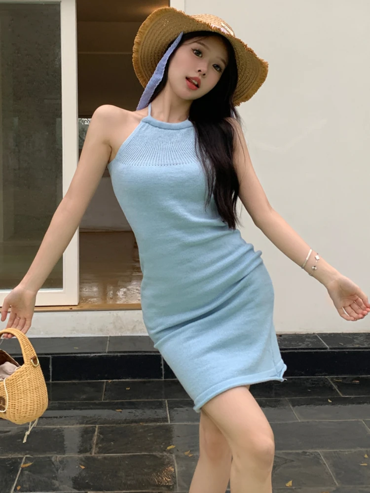 Women Dresses Sleeveless Sexy Holiday Hollow Out Spicy Girls Beach Style Summer Slim Breathable Strap Korean Smooth Vintage Y2k