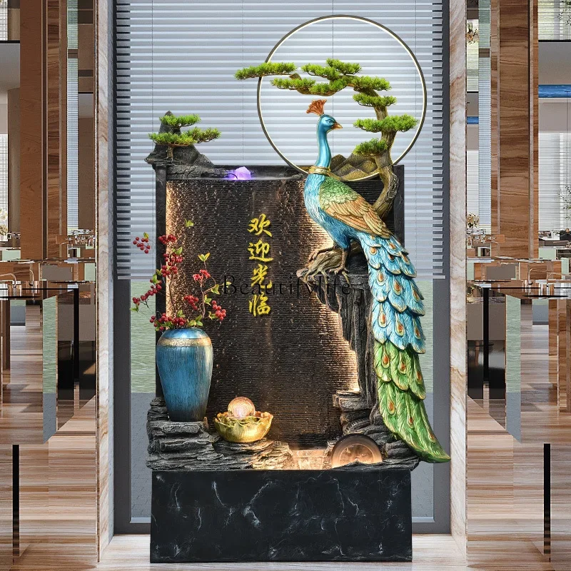 

yj9 Peacock Lucky Water Fountain Circulating Water Chinese Decoration Hallway Water Curtain Wall Floor Ornaments