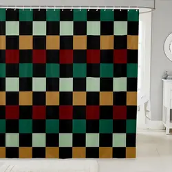 Multicolored Checkered Retro Shower Curtain Geometric Vintage Bathroom Waterproof Accessories with Hooks Plaid Bath Curtain