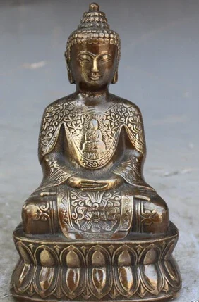 Copper Brass CHINESE crafts Asian 18 CM / Elaborate Chinese Tibet Buddhism Copper Shakyamuni Amitabha Buddha Statue