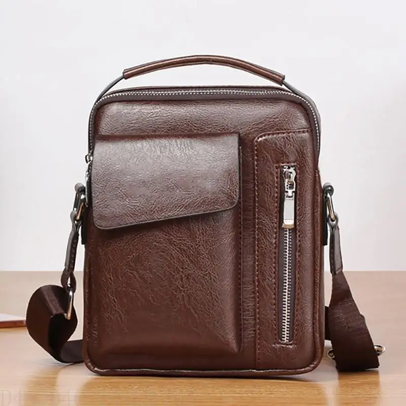 

652F Men's Small Retro PU Leather Crossbody Bag for Travel and Daily Use Multiple Pocket Shoulder Satchel Handbag