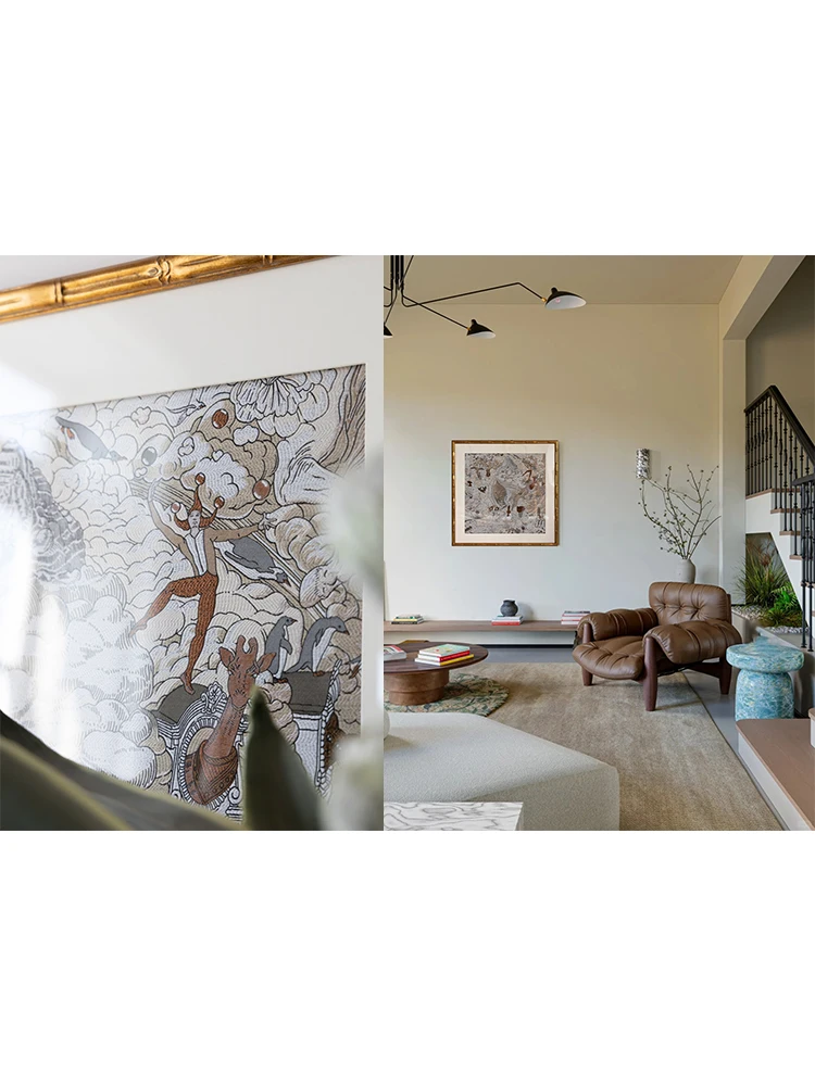 Silk scarf painting hand-embroidered hanging painting large living room main painting