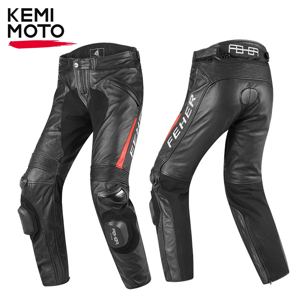 Motorcycle Cycling Pants Leather Trousers Cowhide Anti-fall Waterproof Pants Wear-resistant Protective Racing CE Protective Gear