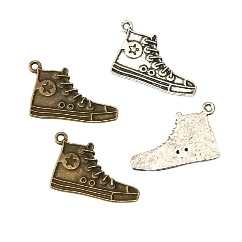 

30 шт., посеребренные подвески для обуви, 30 х20 мм