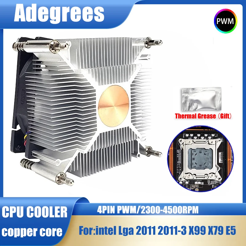 CPU Air Cooler Copper Core 4PIN PWM PC Processors Silent Efficient Cooling Fan for Intel Lga 2011 2011-3 X99 X79 E5 Ventilador