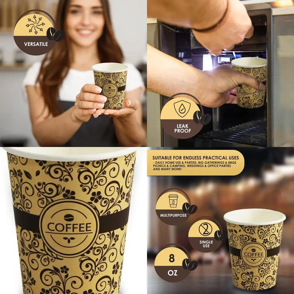

1000 Pack, 8oz Disposable Paper Cups for Espresso, Hot Chocolate, and Tea - Cute Take-Out Beverage Cups