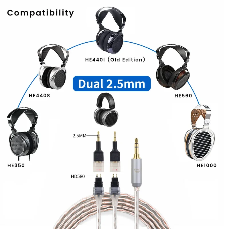 HD600 to 2.5mm HD600 Connector Sennheiser HD600 to 2.5mm Plug HD580 to 2.5mm HD650HD600 to Hifiman H1000 HE440S Sol Republic V12