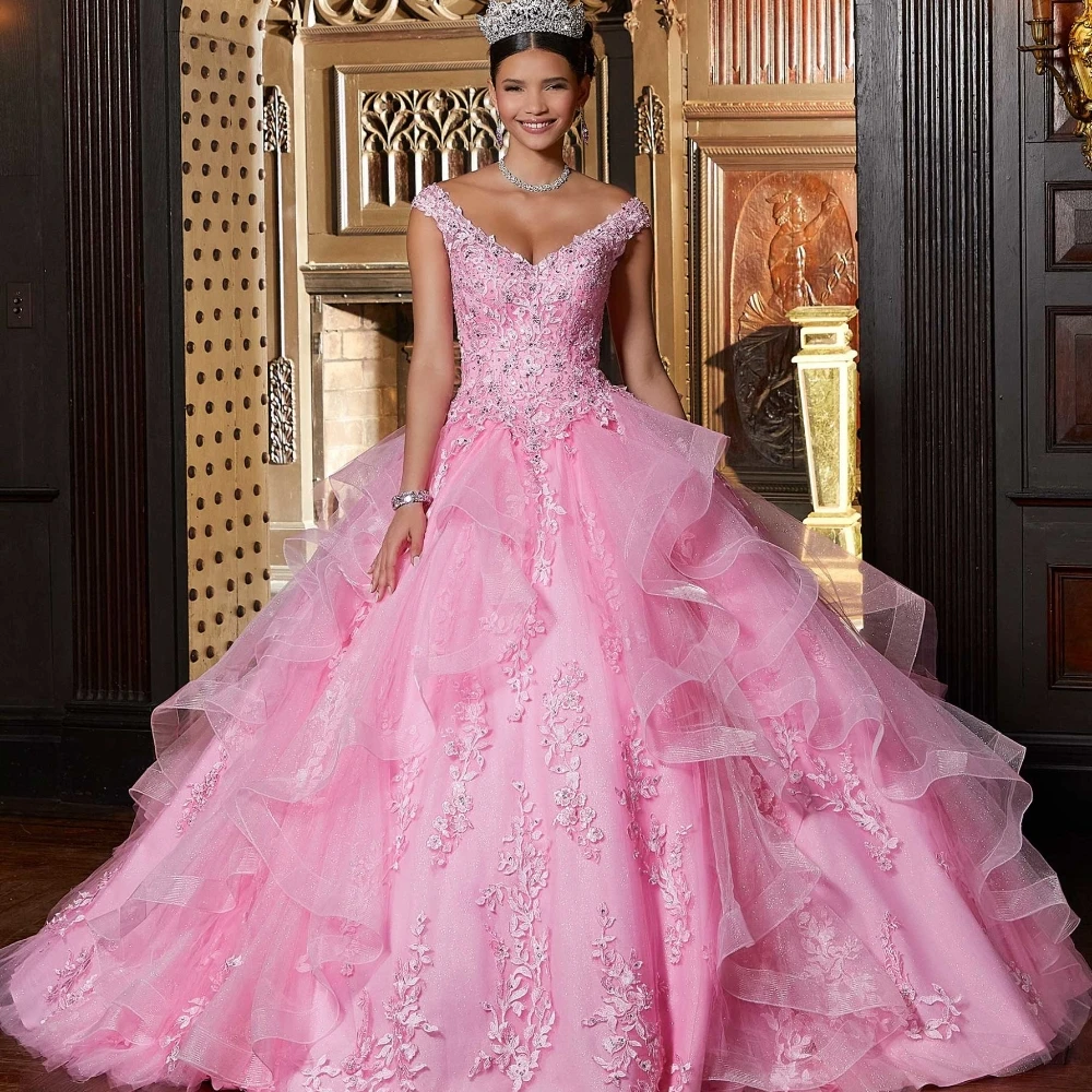 EVLAST Customized Mexico Yellow Quinceanera Dress Ball Gown Floral Applique Beading Ruffles Sweet 16 Vestidos De 15 Años TQD145