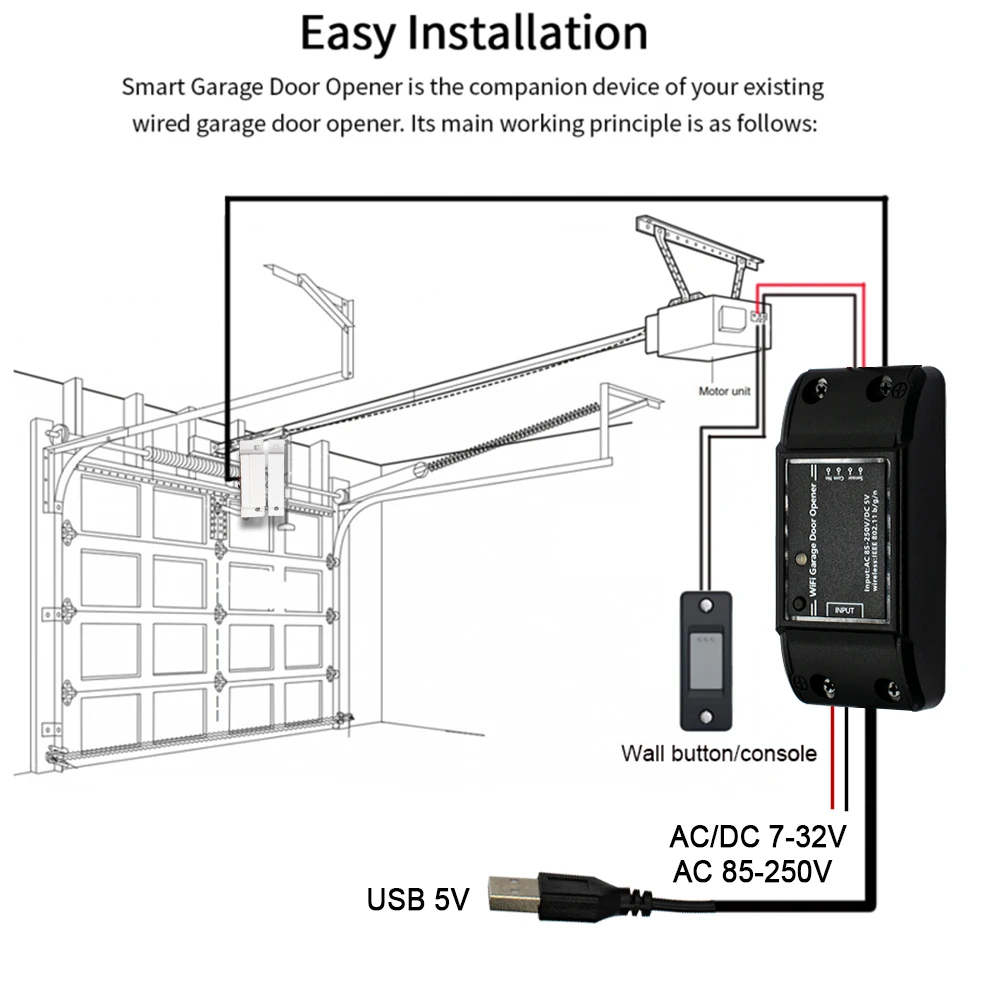 Uniwersalny Tuya WiFi Smart 433MHz Stały Rolling Code Odbiornik RF do otwierania bramy garażowej z czujnikiem drzwi 5V AC DC 7-250V Alexa