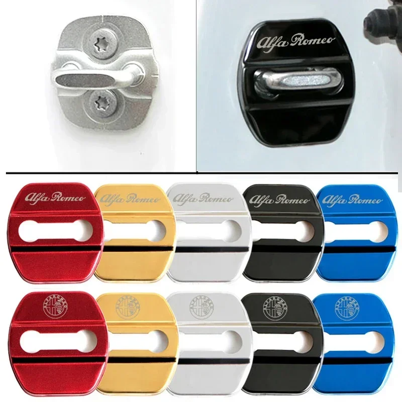 4Pcs Car Door Lock Protective Cover Sticker for Alfa Romeo Logo Sportiva Giulia Giulietta 159 156 MITO Stelvio 147 Accessories