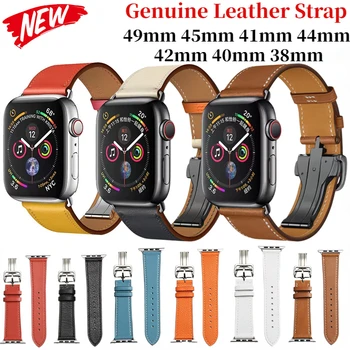 Genuine Leather Strap For Apple Watch Band 49mm 45mm 44mm 42mm 41mm 40mm 38mm Wrist Strap Correa For iWatch Ultra 9 8 7 6 5 4 SE Belt