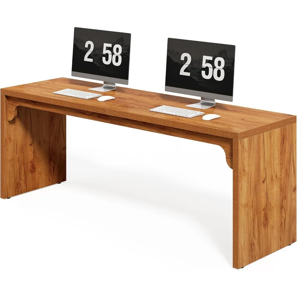 

Two Person Desk, 78.7 Inches Extra Long Computer Desk, Wooden Brown Office Double Desk for 2 People, Large Rectangular Writing