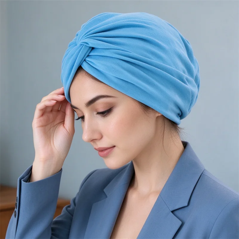New Twist Knot Turban Muslim Women Hijab Stretch Beanies Bonnet Chemo Cap Hair Loss Cover Solid Color Headscarf Turbante Mujer