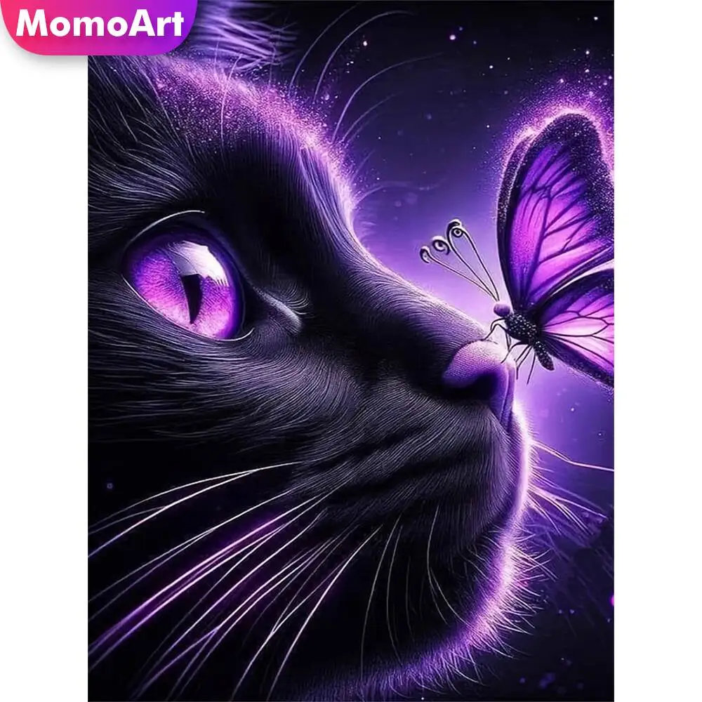 Momoart Diamond Painting Black Cat Animal Pattern For Adults Beginners Diamond Mosaic Butterfly Embroidery Home Decoration