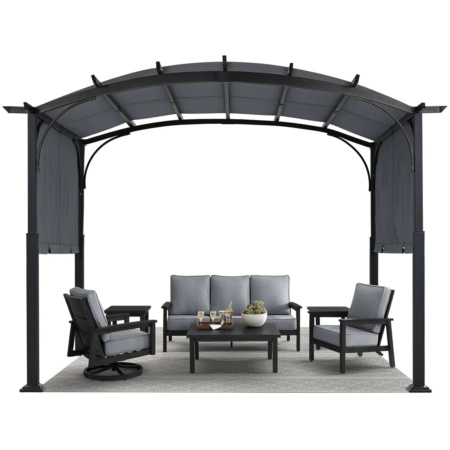 Pergola Sun Shade Canopy Rustproof Steel 2-Side Adjust Arched Ripstop UPF 50+ Fade-Resistant Outdoor Patio, Customized