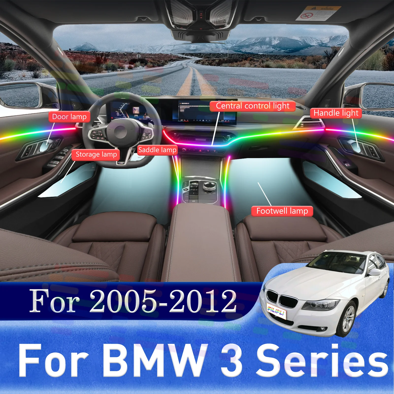 6 In1 for BMW 3 series E90 E91 E92 E93 F30 F31 F34 F35 Car LED Ambient Lamps Colorful Atmosphere Light Auto Interior Neon Strip