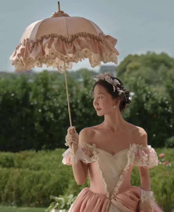 2026 hot sell -Homemade Satin Lace Long Handle Umbrella
