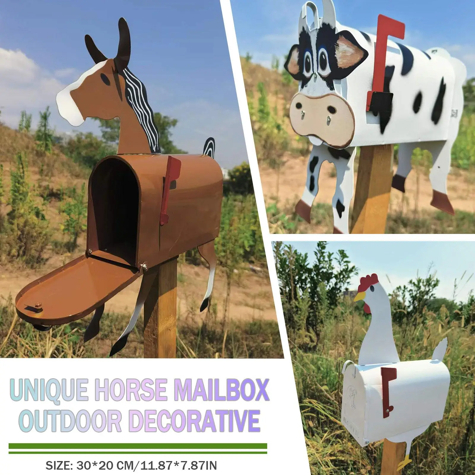 Unique Chicken Cow Horse Mailbox Metal Wall Mounted Post Garden Animal Mailboxes Crafts Outside Box Decoration Farm Weather I1H3