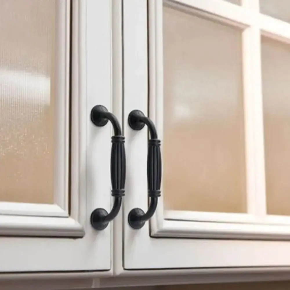 Aluminum Alloy Arched Cabinet Door Handles Retro Style Light Luxury Wardrobe Door Handle Black Multifunctional Furniture Handles