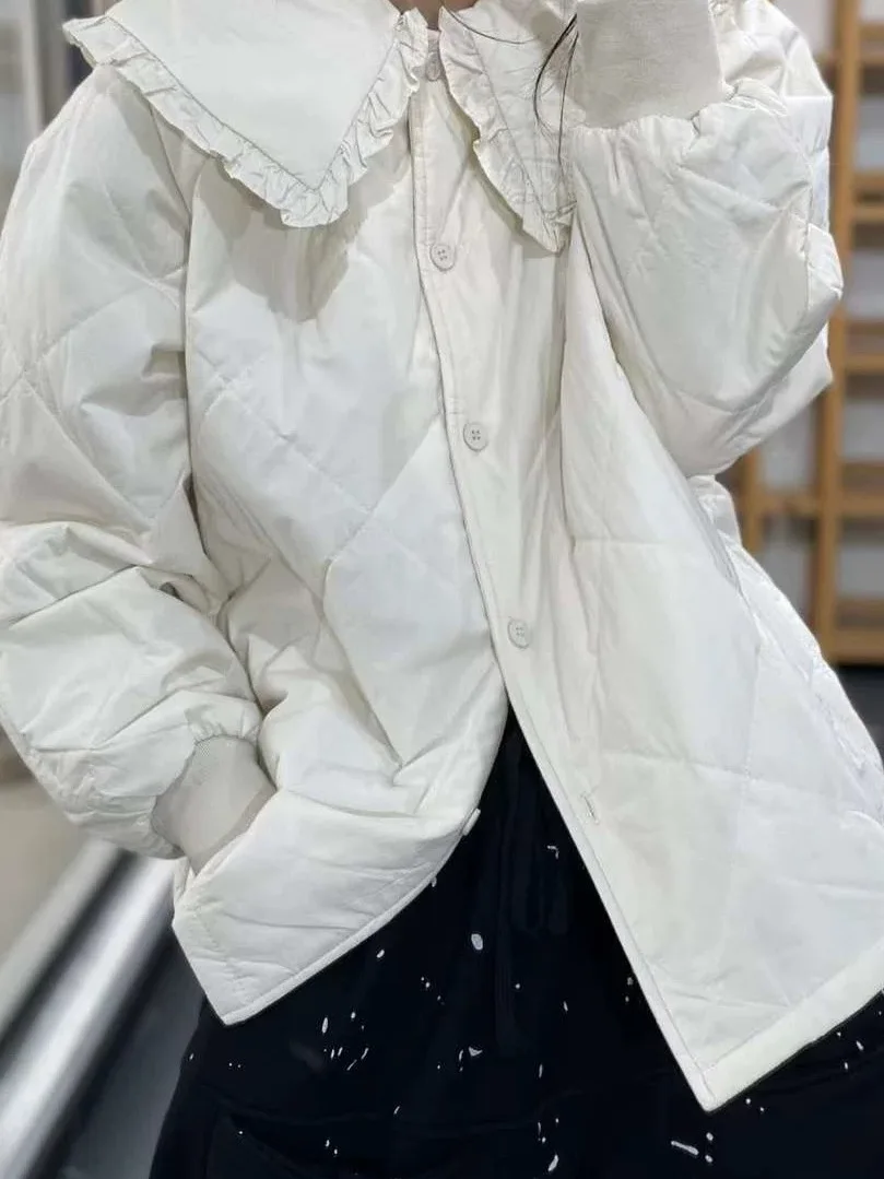 

Cute Casual Cotton Jaet Doll Collar Versatile Agel Autumn Winter New Sle Korean Loose Fit Long Sve Single Button