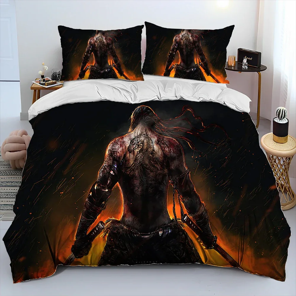 3D Sekiro:Shadows Die Twice Game Comforter Bedding Set,Duvet Cover Bed Set Quilt Cover Pillowcase,king Queen Size Bedding Set