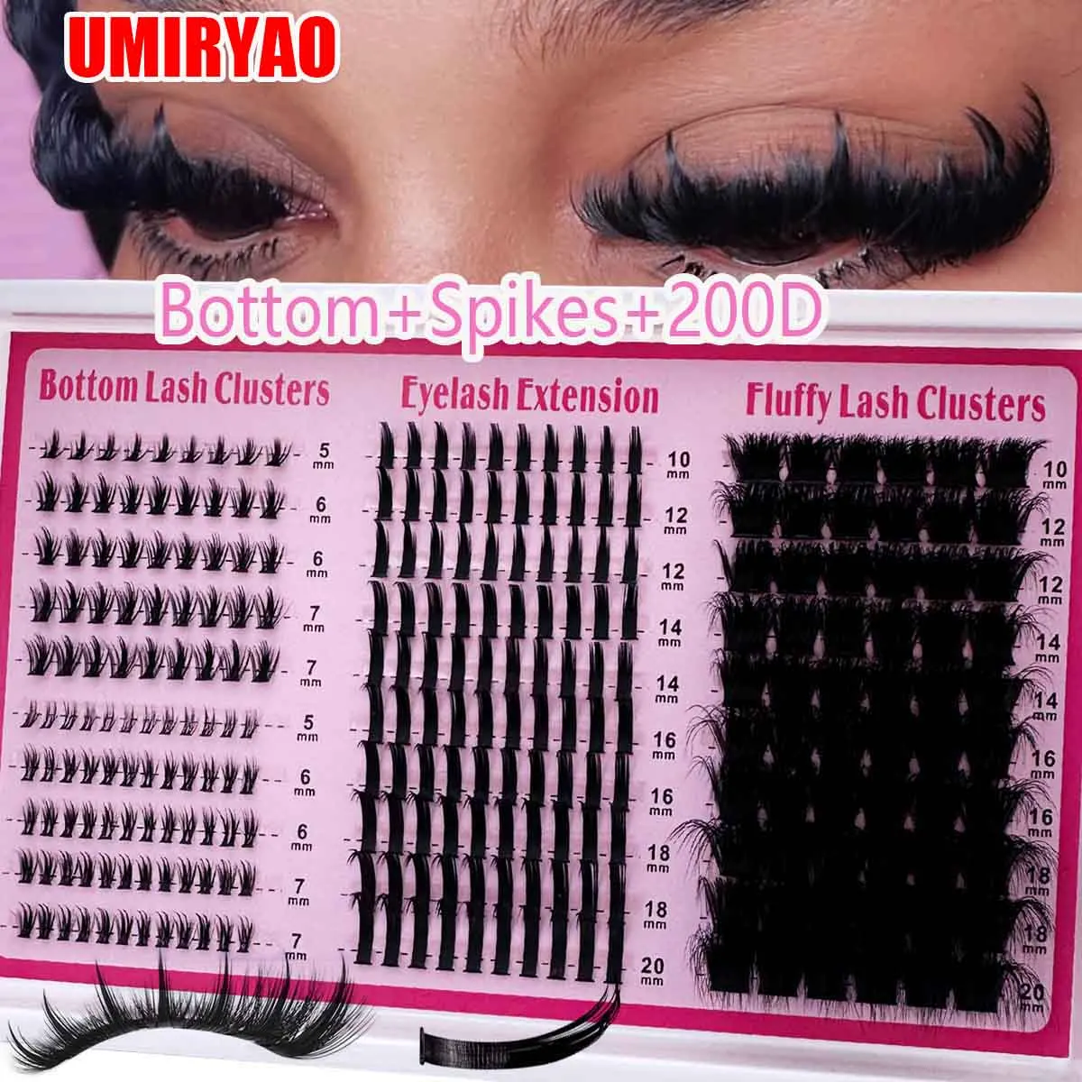 4 em 1 clusters de cílios 200d-60d longo 6-20mm lash picos cílios inferiores reutilizáveis inferior diy espetado lash extensão mangá clusters