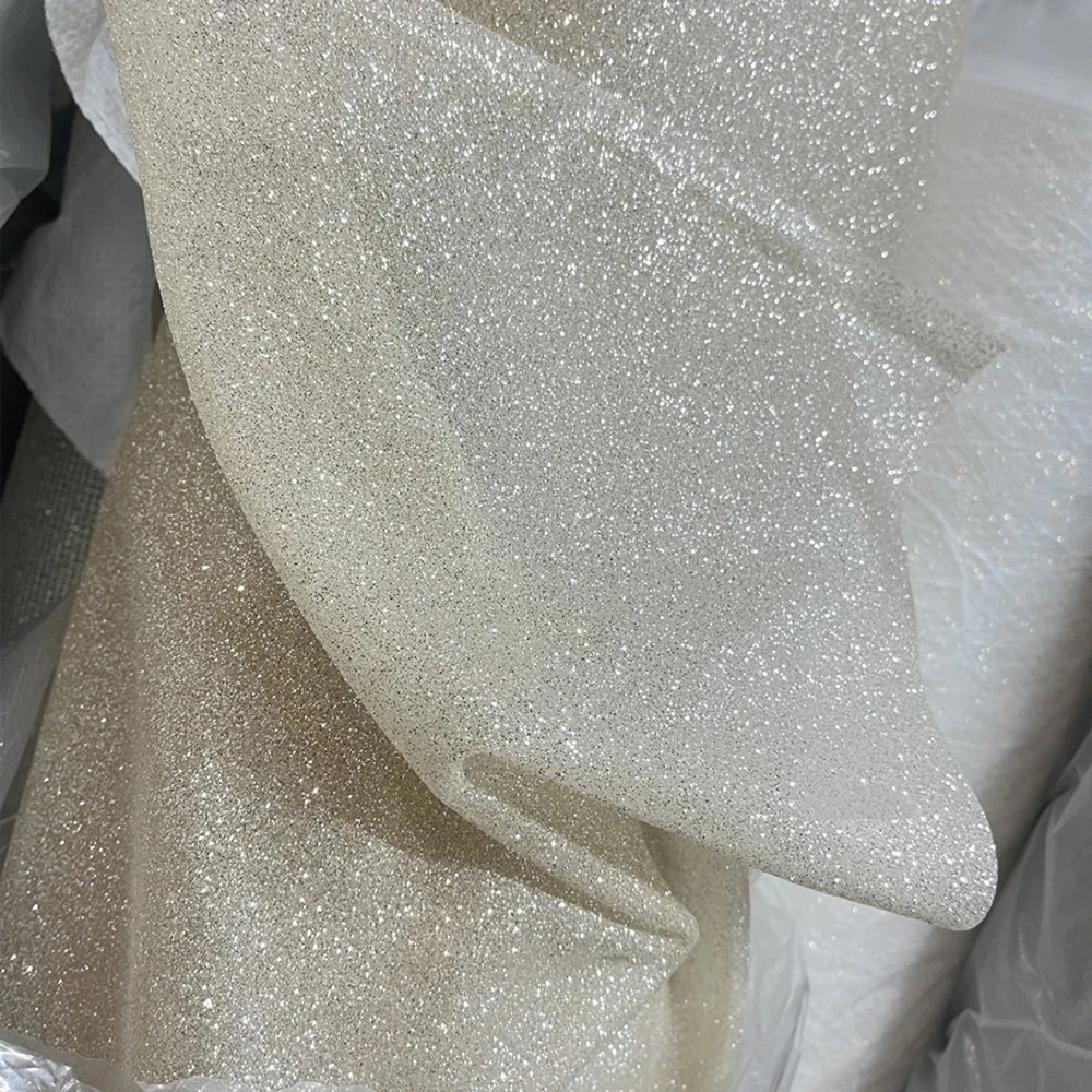 Ivory silver glitters and is c - огляд і ціна Crystal Mesh Fabric