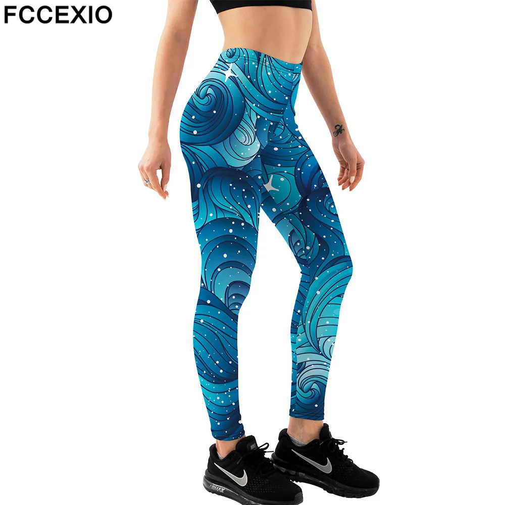 FCCEXIO Brand 3D Natural Starry Clouds or Hair Print Girl Leggings High Waist Elastic Pants Fitness Women Leggings