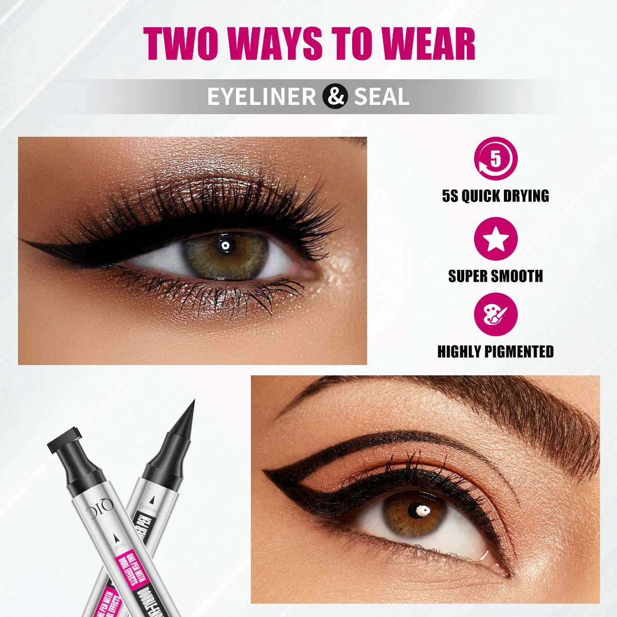 QIC ブラックスタンプアイライナーペンシル両端防水速乾性長期持続リキッドアイライナーメイクアップアイ化粧品