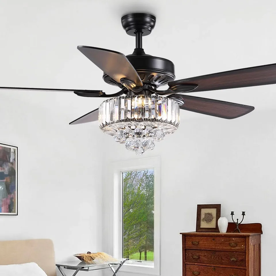 LED Ceiling Fans Lamp for Living Room Home Decro 220V 110V Crystal Ceiling Fan with Lights Remote Control Fan Chandelier