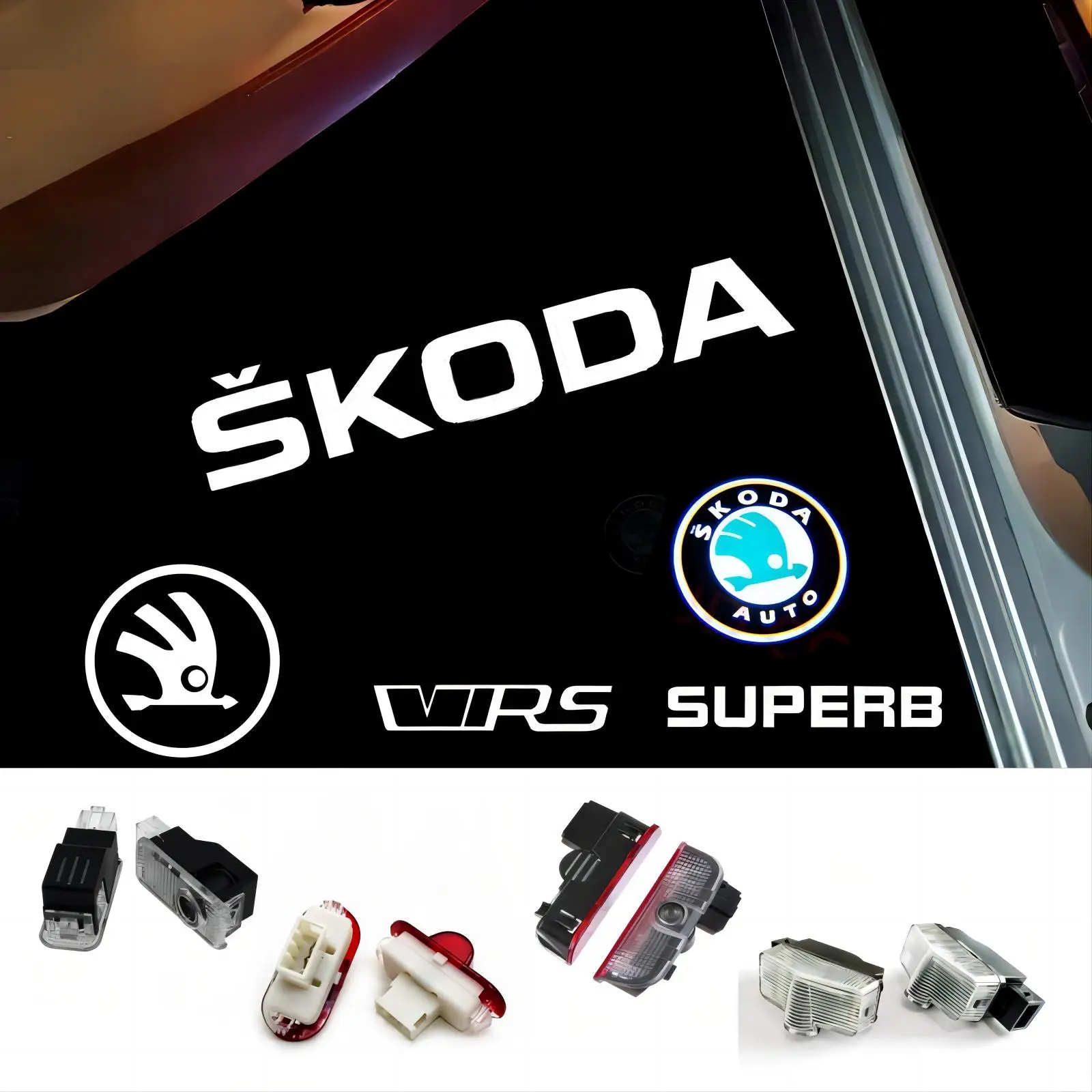 2PCS For Skoda VRS Kodiaq GT Superb 3V 3T B6 B8 Octavia 2 3 A5 A7 MK2 MK3 Karoq Car LED Door Logo Projector Light Accessories